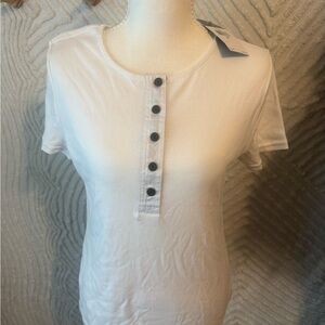 Ralph Lauren White Short-Sleeve Henley Tee with Dark Buttons